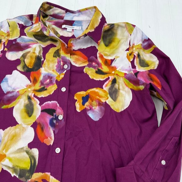 Chicos Womens Button-Up Floral Shirt Purple Multicolor Size 0 US 4 - Picture 3 of 7